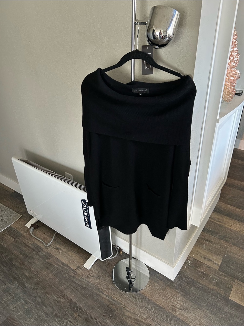 Black Cashmere Off-Shoulder Fold-Over Sweater